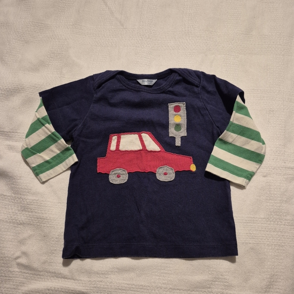 Baby Boden boys 6-12 months long sleeve applique car shirt GUC